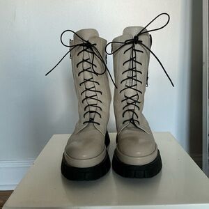 Cream and Black Combat Boots